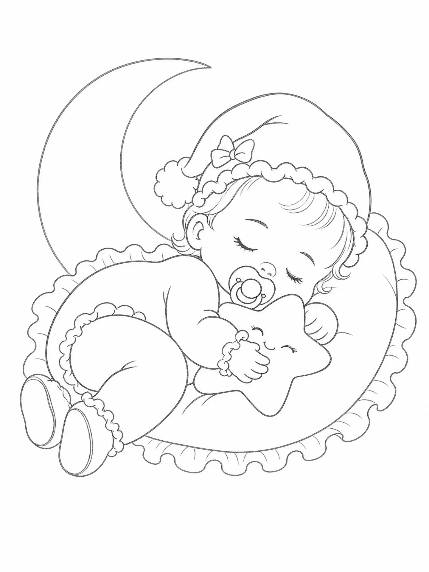 Risco de bebê dormindo na lua — modelo para pintura em fralda