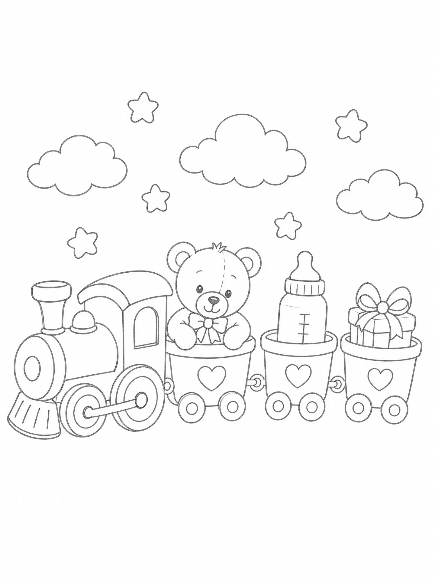 Risco de trenzinho com ursinho — modelo para pintura em fralda